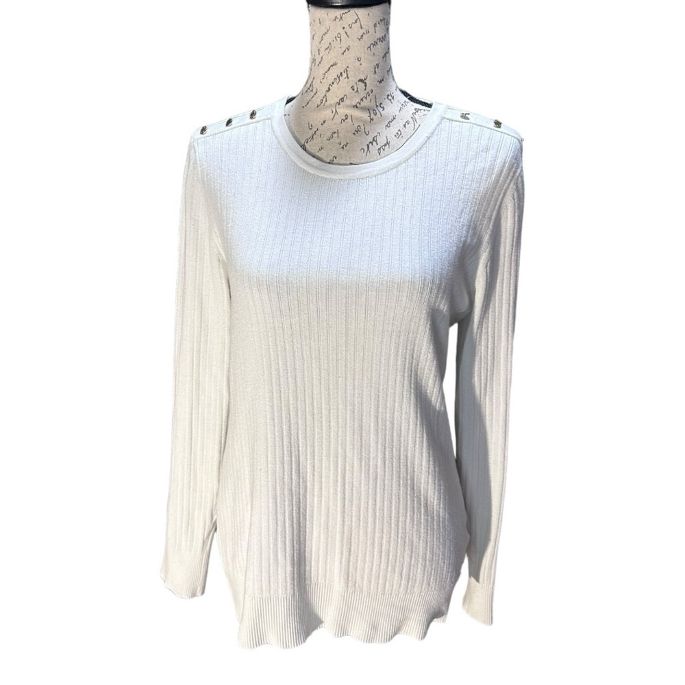 Calvin Klein Cream Sweater with Gold Button Accents Size XL